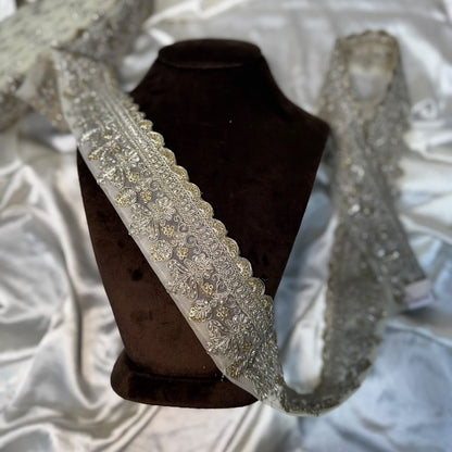 Silver Gold Shimmer Floral Fancy Lace with Scalloped Border