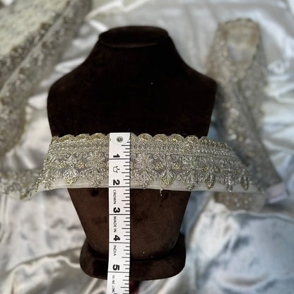 Silver Gold Shimmer Floral Fancy Lace with Scalloped Border