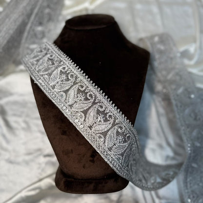 Silver Heritage Weave Embroidery Border Lace