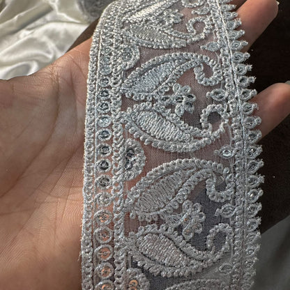 Silver Heritage Weave Embroidery Border Lace