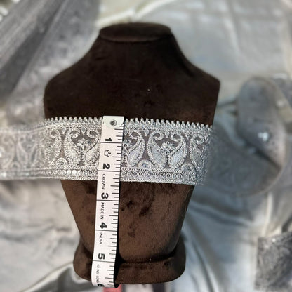 Silver Heritage Weave Embroidery Border Lace