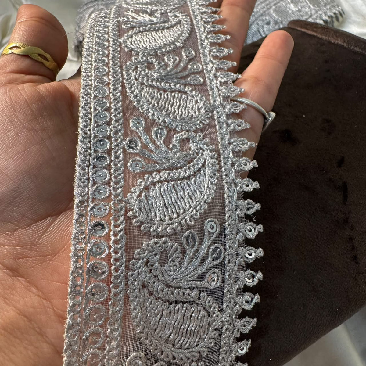 Royal Silver Threadwork Decorative Lace for Saree & Lehenga