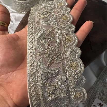 Designer Zari Zardozi Lace Border with Floral Paisley Work