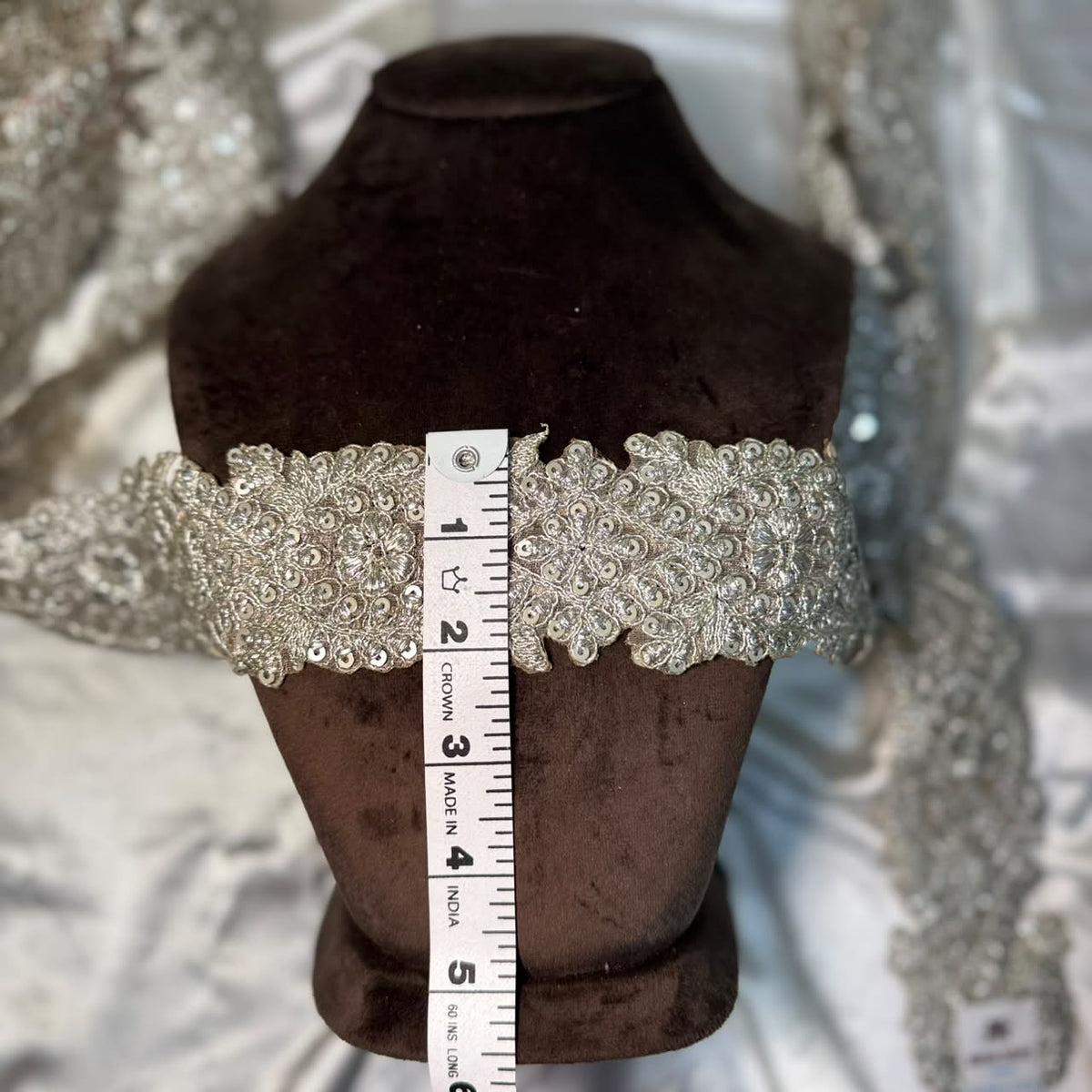 Luxury Silver Embroidery Lace with Traditional Indian Motifs