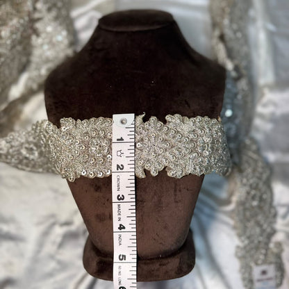 Luxury Silver Embroidery Lace with Traditional Indian Motifs