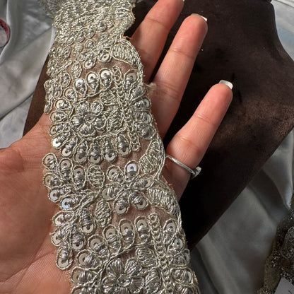 Mohan Shoppe Silver Zardozi Designer Lace for Bridal Wear