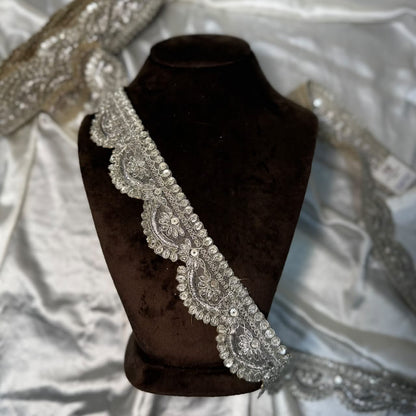 Silver Shimmer Traditional Embroidery Lace for Suits
