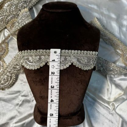 Silver Shimmer Traditional Embroidery Lace for Suits