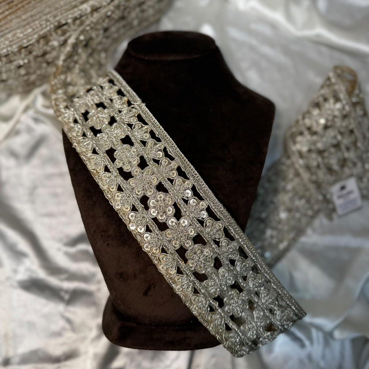 Mohan Shoppe Metallic Floral Embellished Lace
