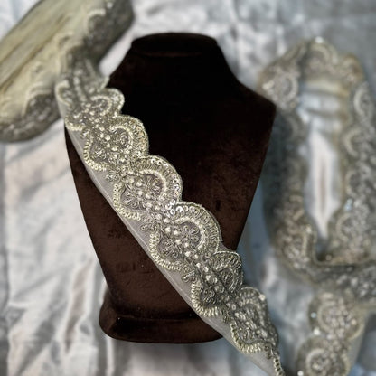 Designer Leaf & Floral Motif Embellished Lace