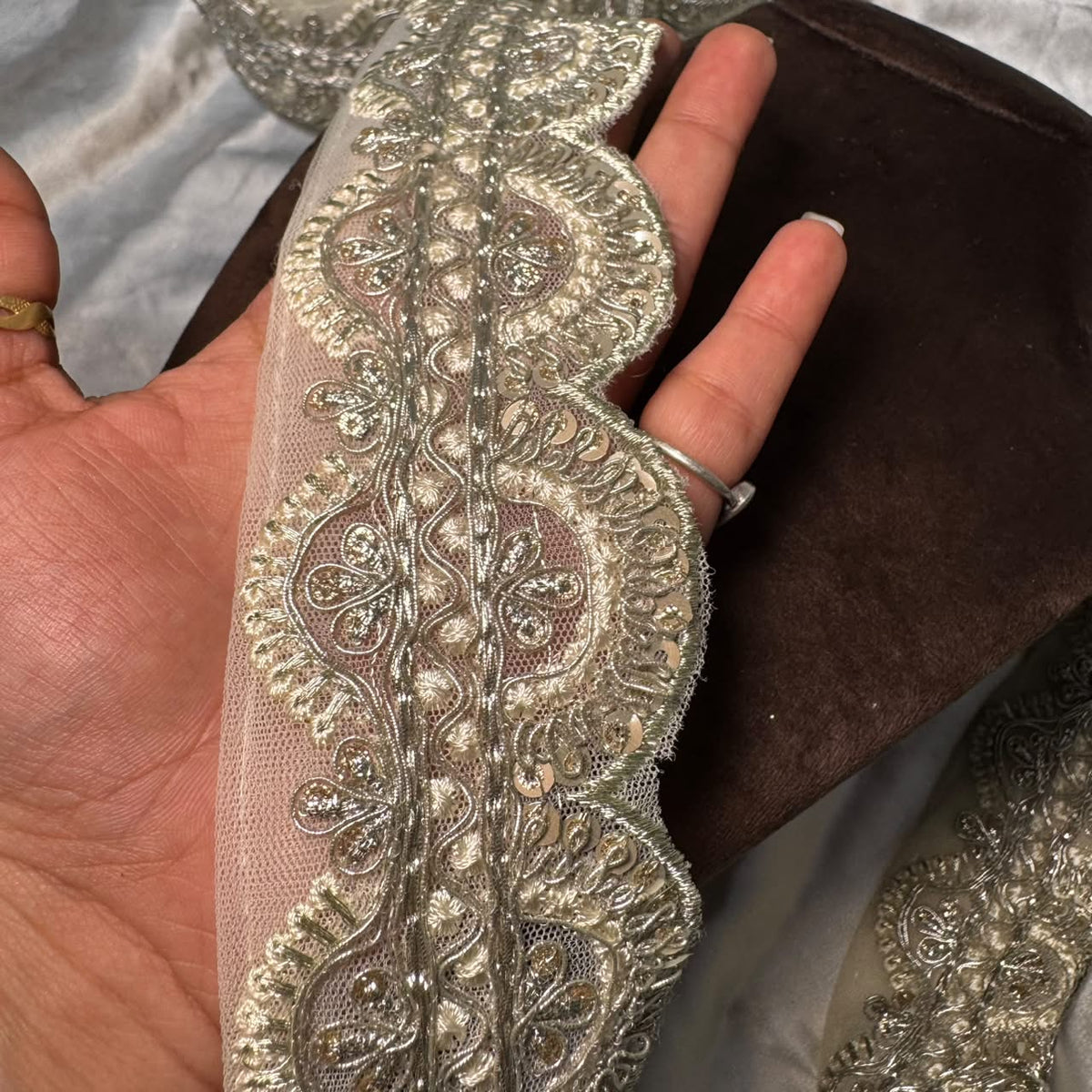 Designer Leaf & Floral Motif Embellished Lace