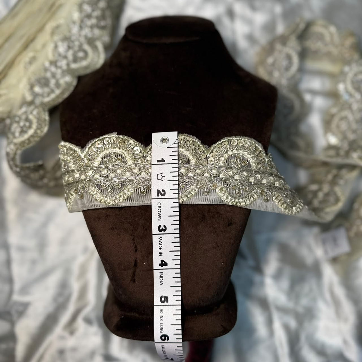 Designer Leaf & Floral Motif Embellished Lace
