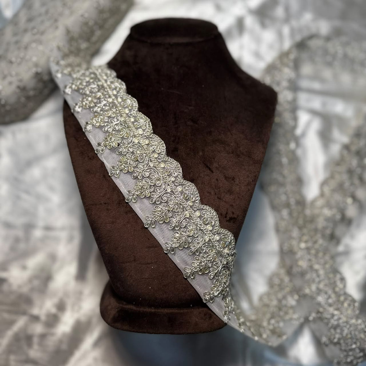 Designer Botanical Vine Embellished Lace Border
