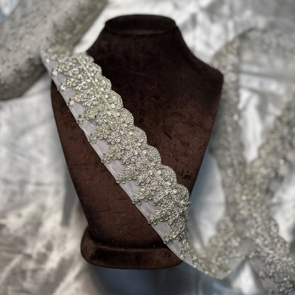 Designer Botanical Vine Embellished Lace Border