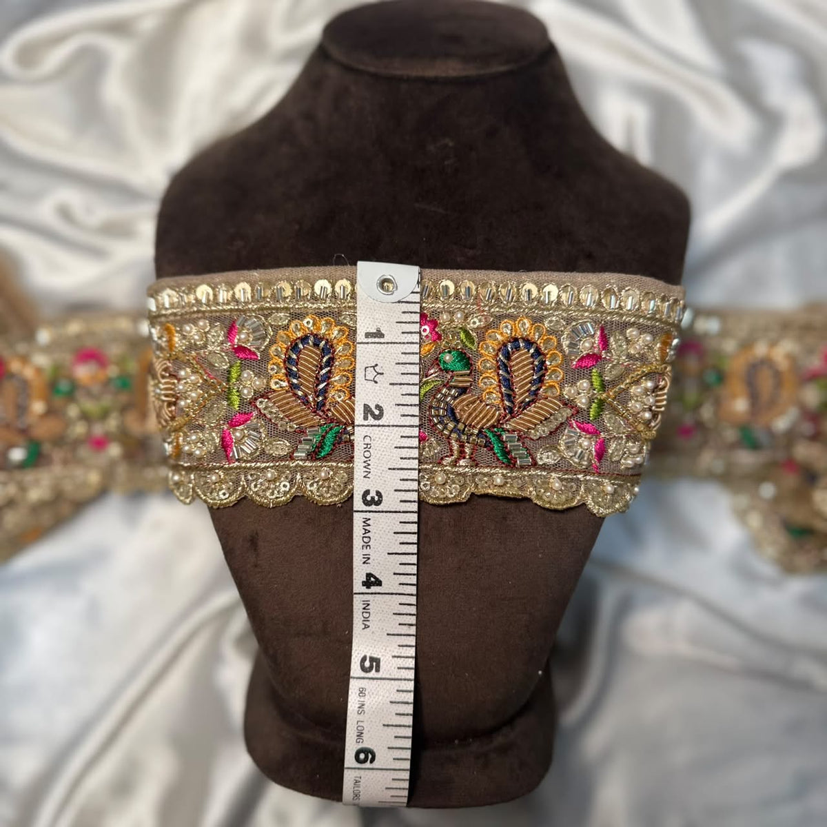 Royal Golden Beaded Lace Trim with Floral Embroidery