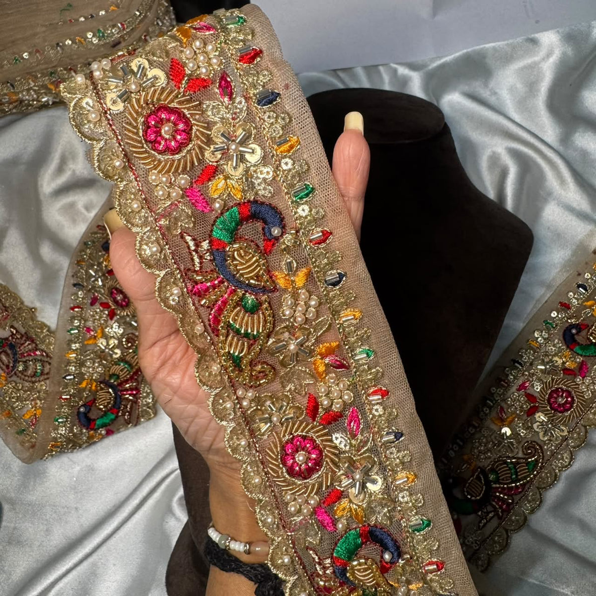 Designer Multicolor Peacock Embellished Lace Border for Ethnic Wear