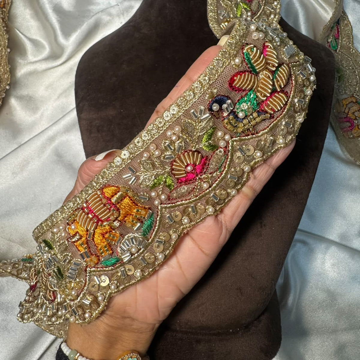 Traditional Peacock Motif Embroidery Lace Trim for Ethnic Wear