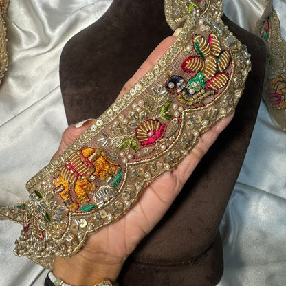 Traditional Peacock Motif Embroidery Lace Trim for Ethnic Wear