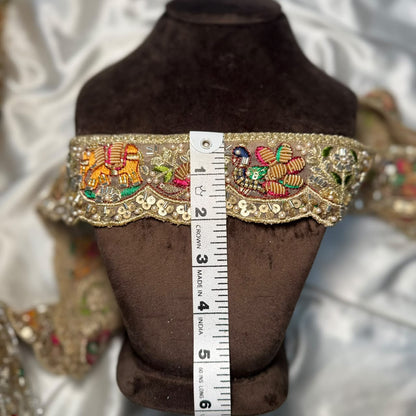 Traditional Peacock Motif Embroidery Lace Trim for Ethnic Wear