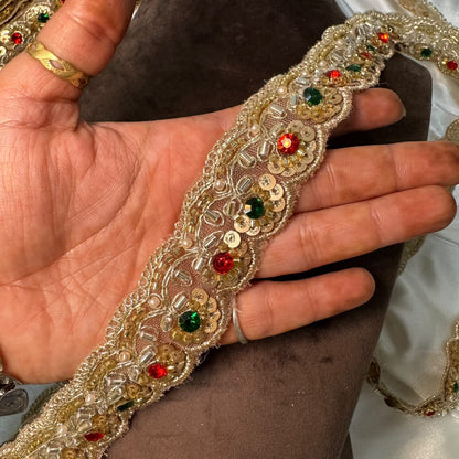 Floral Embroidery Lace Trim for Ethnic Wear and Wedding Outfits