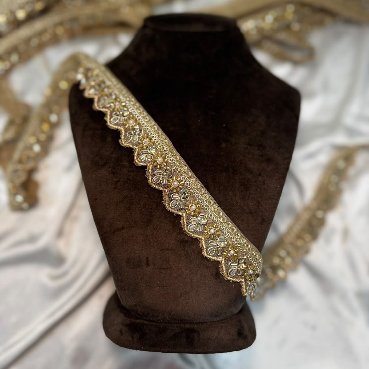 Festive Floral Sequin Handwork Lace