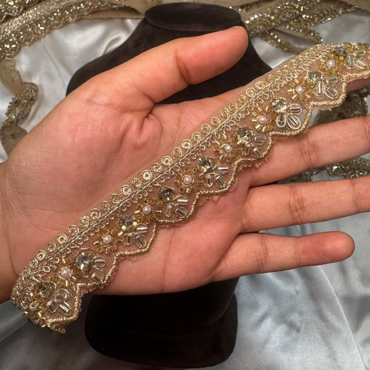 Festive Floral Sequin Handwork Lace