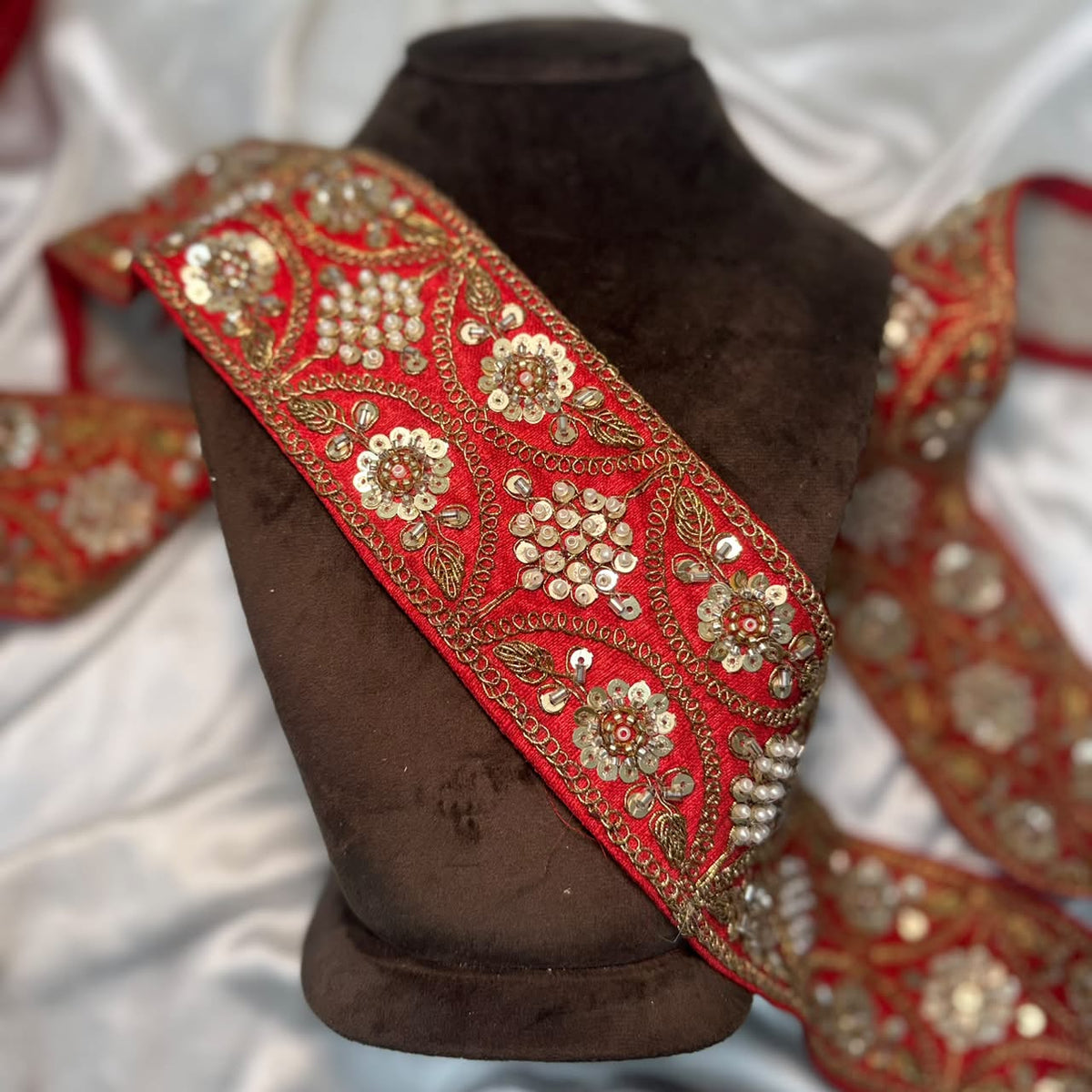 Red lace Bridal Designer Machine Work Border