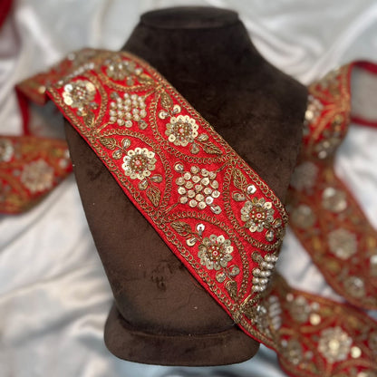 Red lace Bridal Designer Machine Work Border