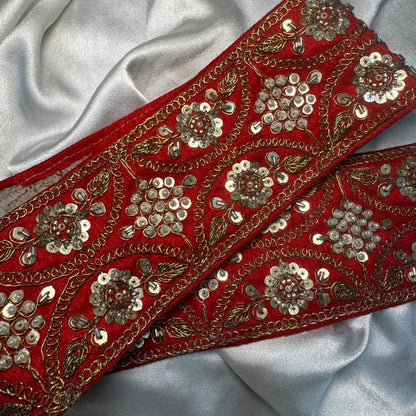 Red lace Bridal Designer Machine Work Border