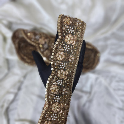 Antique Golden color Beads and Sequins work Lace 9 meters approx