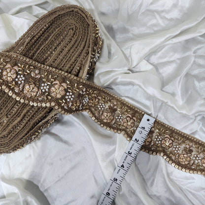 Antique Golden color Beads and Sequins work Lace 9 meters approx