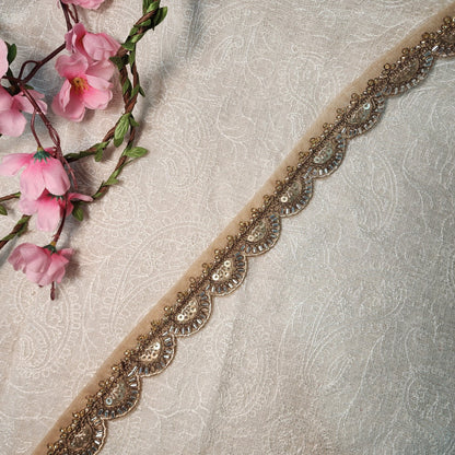 Antique Golden Color Beads work Cutwork Lace 9 meters approx