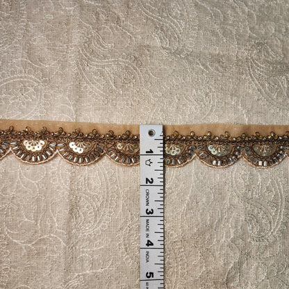 Antique Golden Color Beads work Cutwork Lace 9 meters approx
