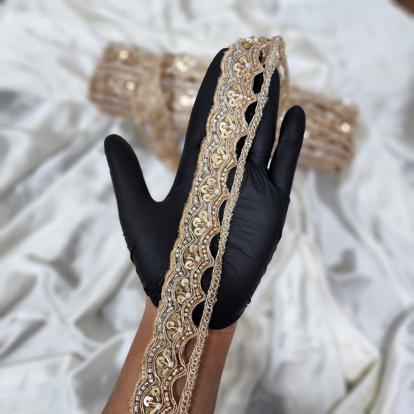 Designer Beads and Cutdana work Lace Border