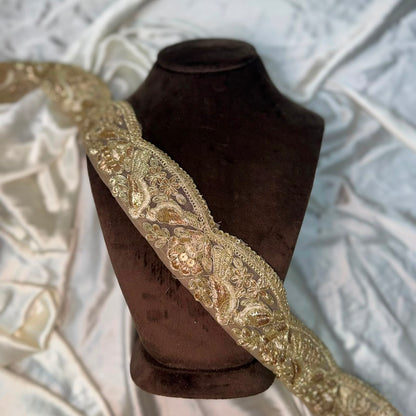 Golden Floral Machine Zardozi Embroidered Lace Border