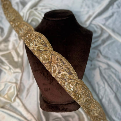 Golden Floral Machine Zardozi Embroidered Lace Border