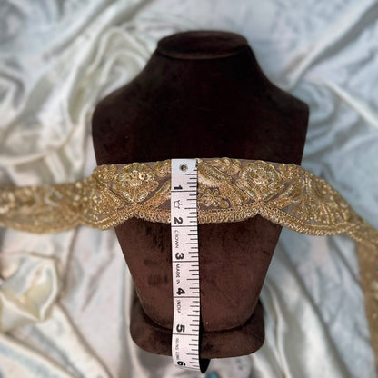 Golden Floral Machine Zardozi Embroidered Lace Border