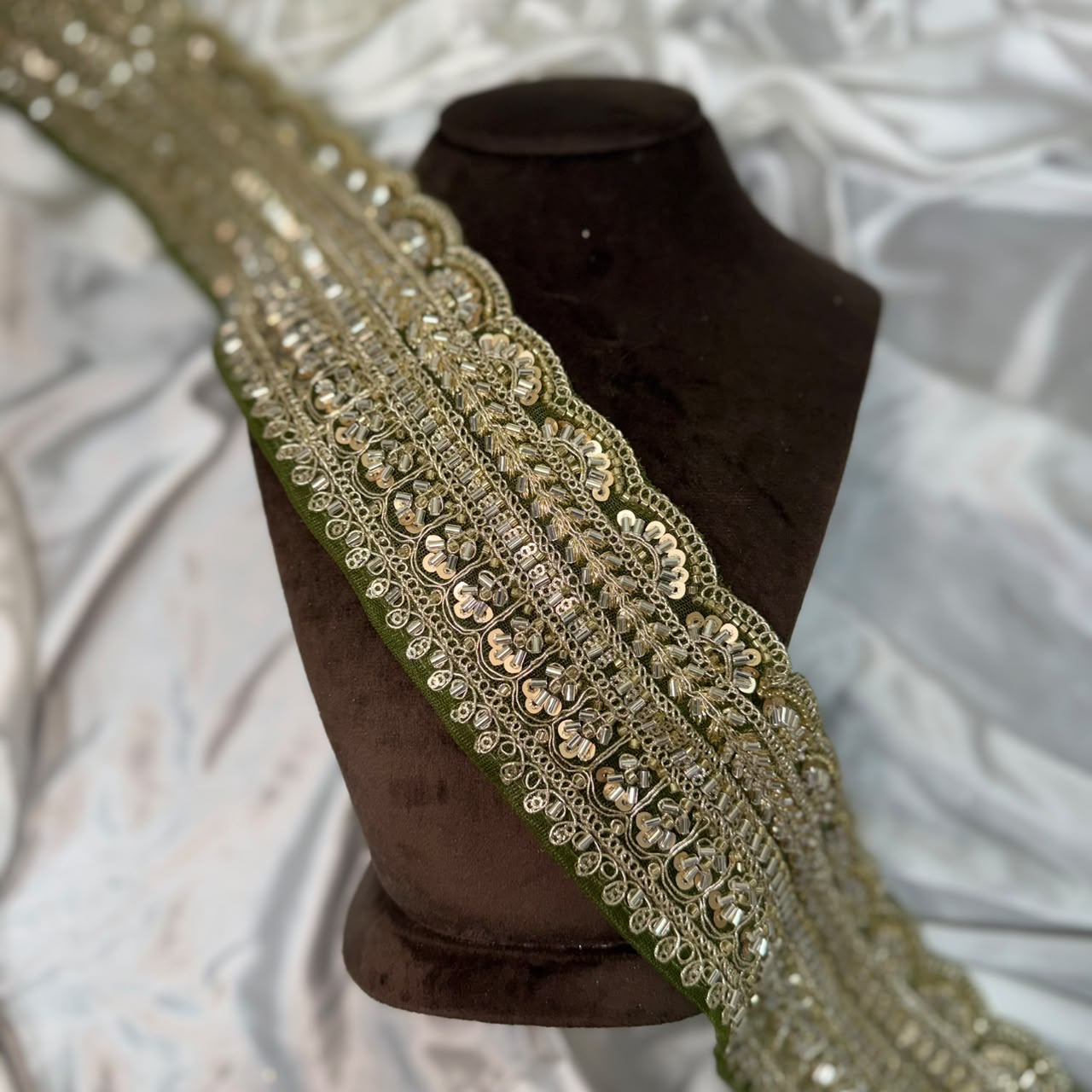 Designer Gold Beaded Embroidery Lace Trim for Ethnic Wear