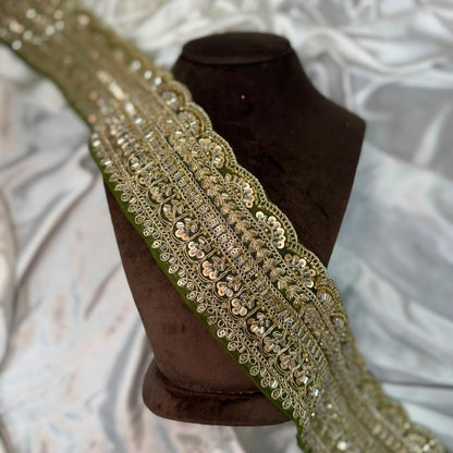 Designer Gold Beaded Embroidery Lace Trim for Ethnic Wear