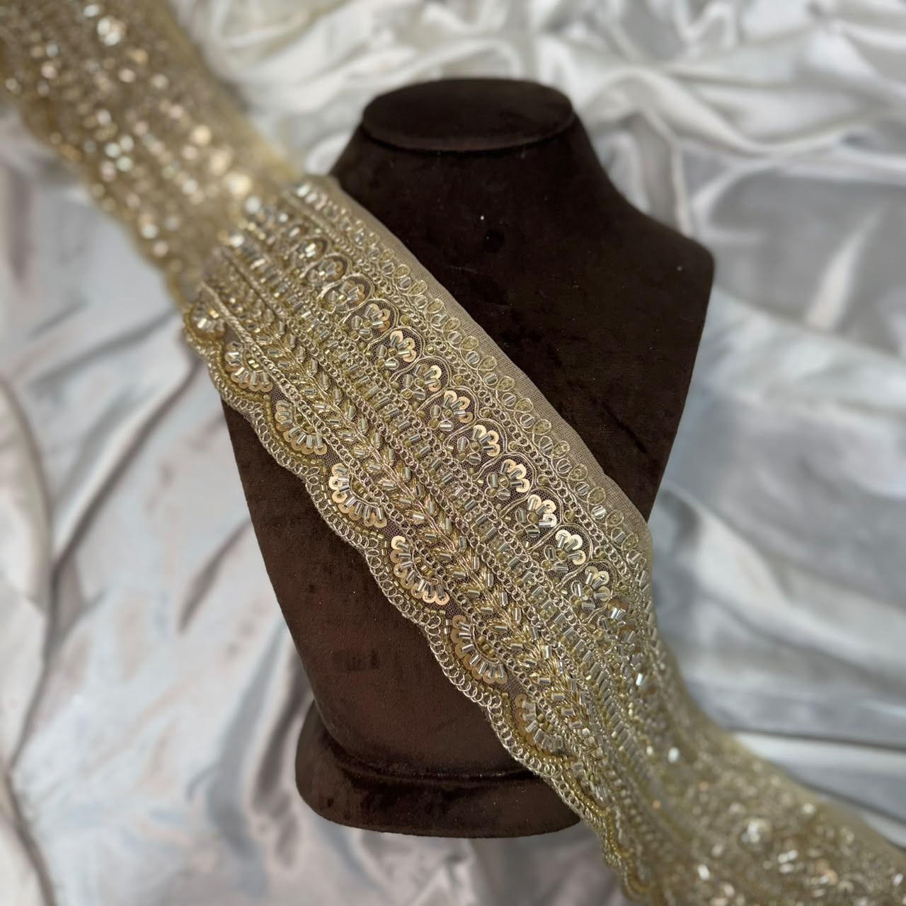 Designer Gold Beaded Embroidery Lace Trim for Ethnic Wear