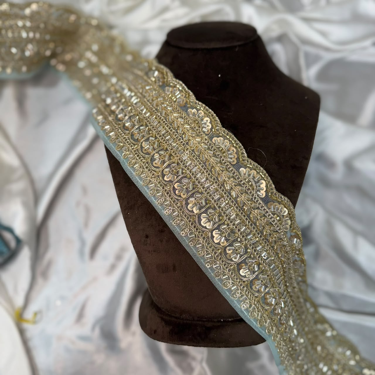 Designer Gold Beaded Embroidery Lace Trim for Ethnic Wear