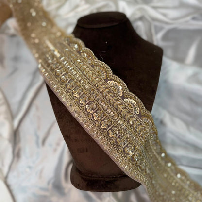 Designer Gold Beaded Embroidery Lace Trim for Ethnic Wear