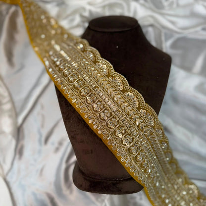 Designer Gold Beaded Embroidery Lace Trim for Ethnic Wear