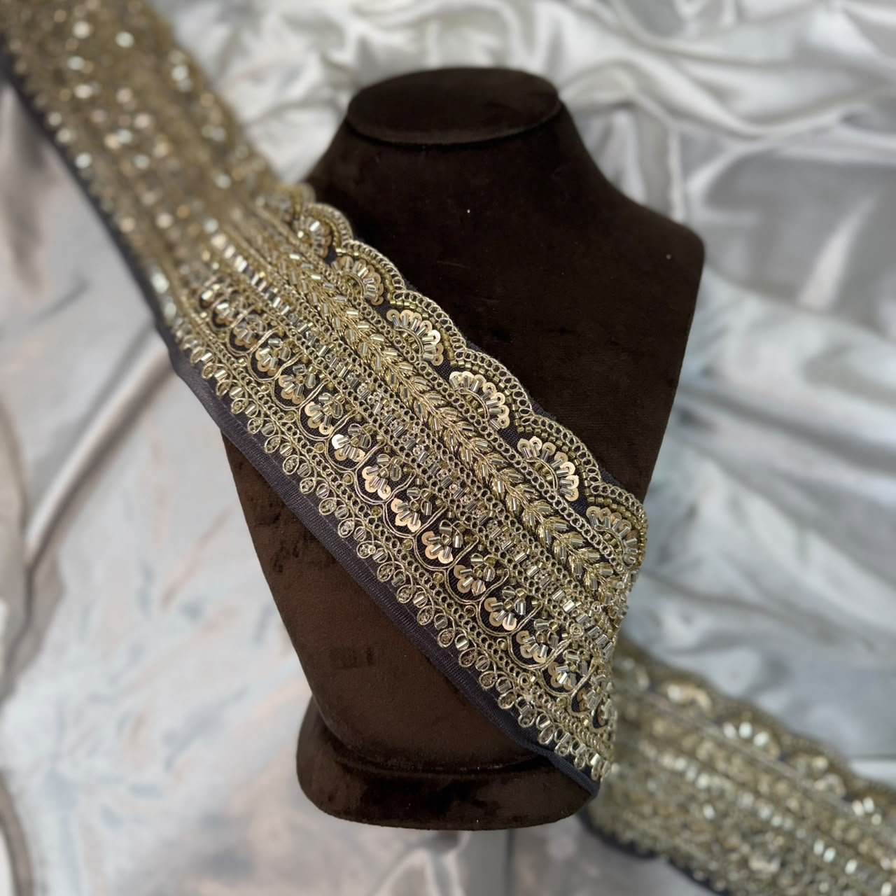 Designer Gold Beaded Embroidery Lace Trim for Ethnic Wear
