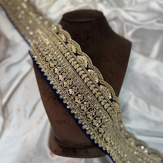 Designer Gold Beaded Embroidery Lace Trim for Ethnic Wear