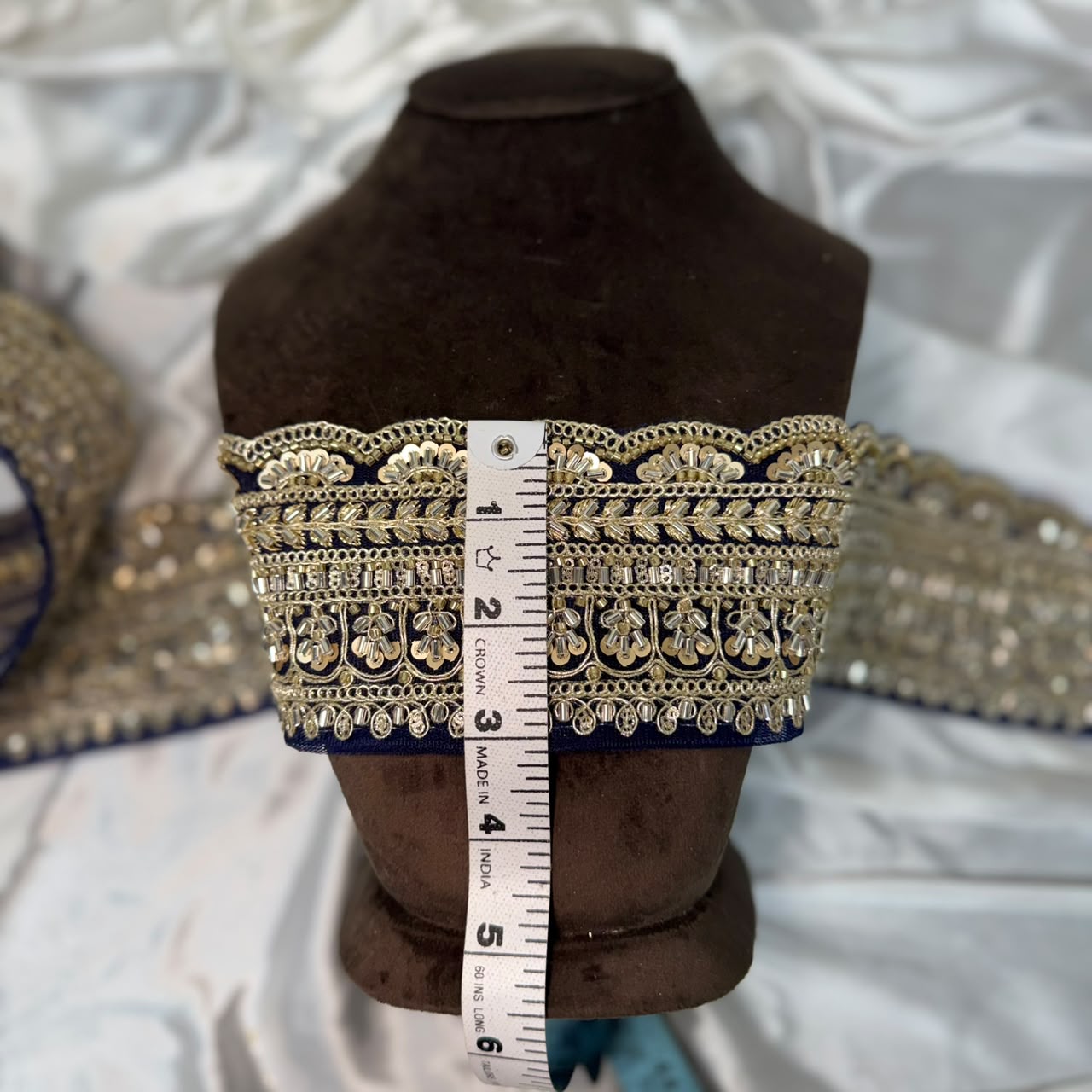 Designer Gold Beaded Embroidery Lace Trim for Ethnic Wear
