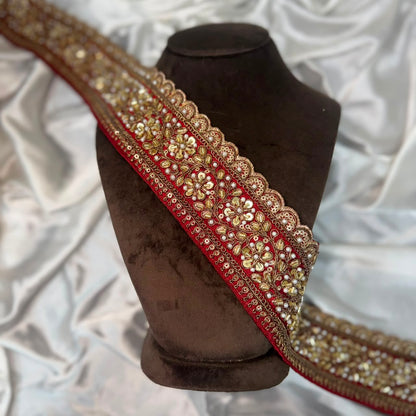 Bridal Hand Embroidered Floral Lace Border with Pearl Work