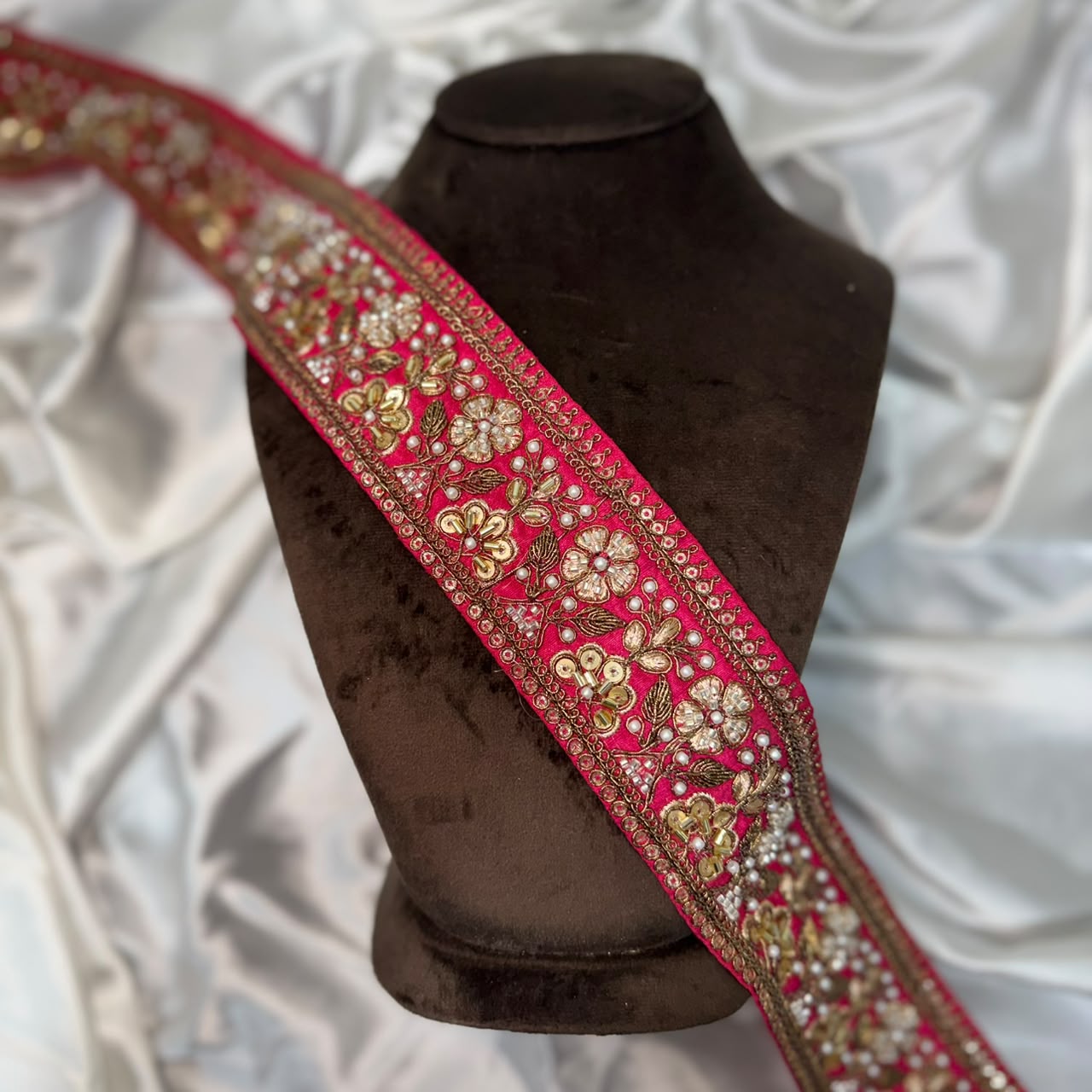 Designer Magenta Ethnic Zari Embellished Lace Trim