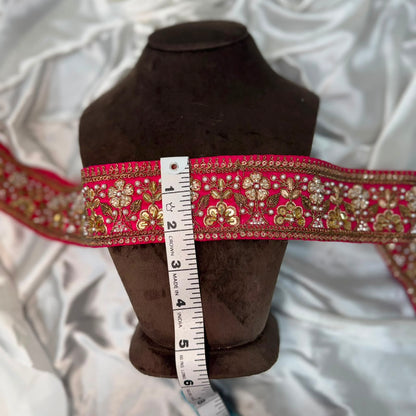 Designer Magenta Ethnic Zari Embellished Lace Trim