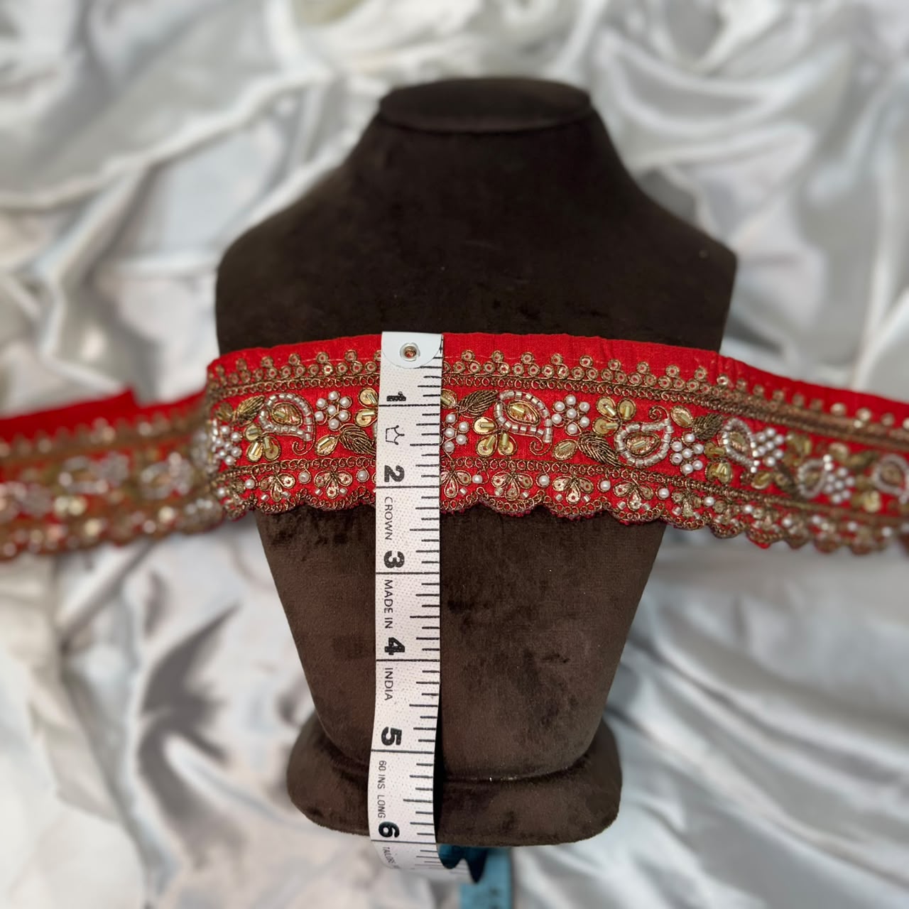 Premium Red Handcrafted Zardozi Lace Trim for Bridal Wear